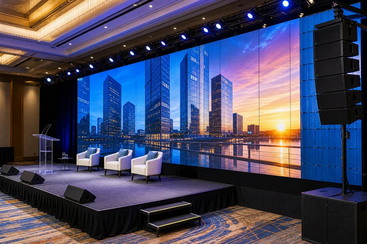 Large LED video wall display installed for a professional event presentation
