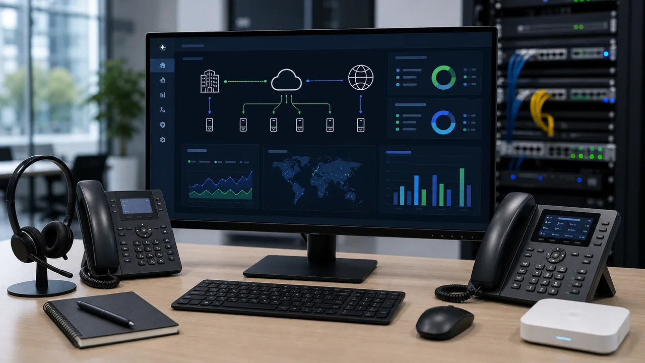 SIP trunking and business voice connectivity configured on a telephony dashboard