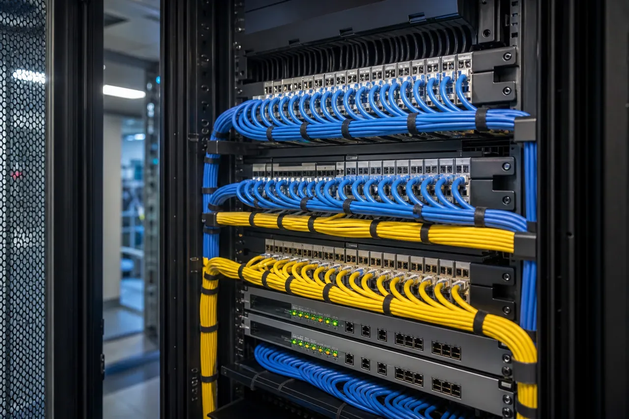 Structured network cabling inside a server rack