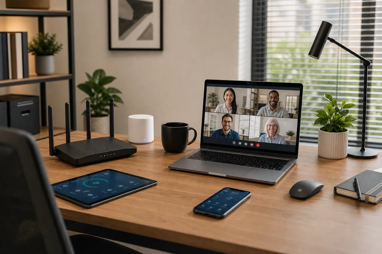 Reliable home office WiFi configuration with router laptop and managed devices