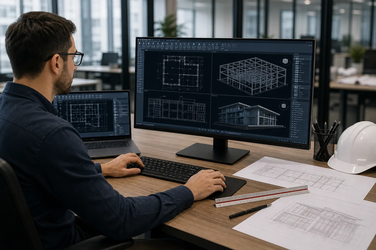 Engineering workstation with CAD software license planning and technical drawings