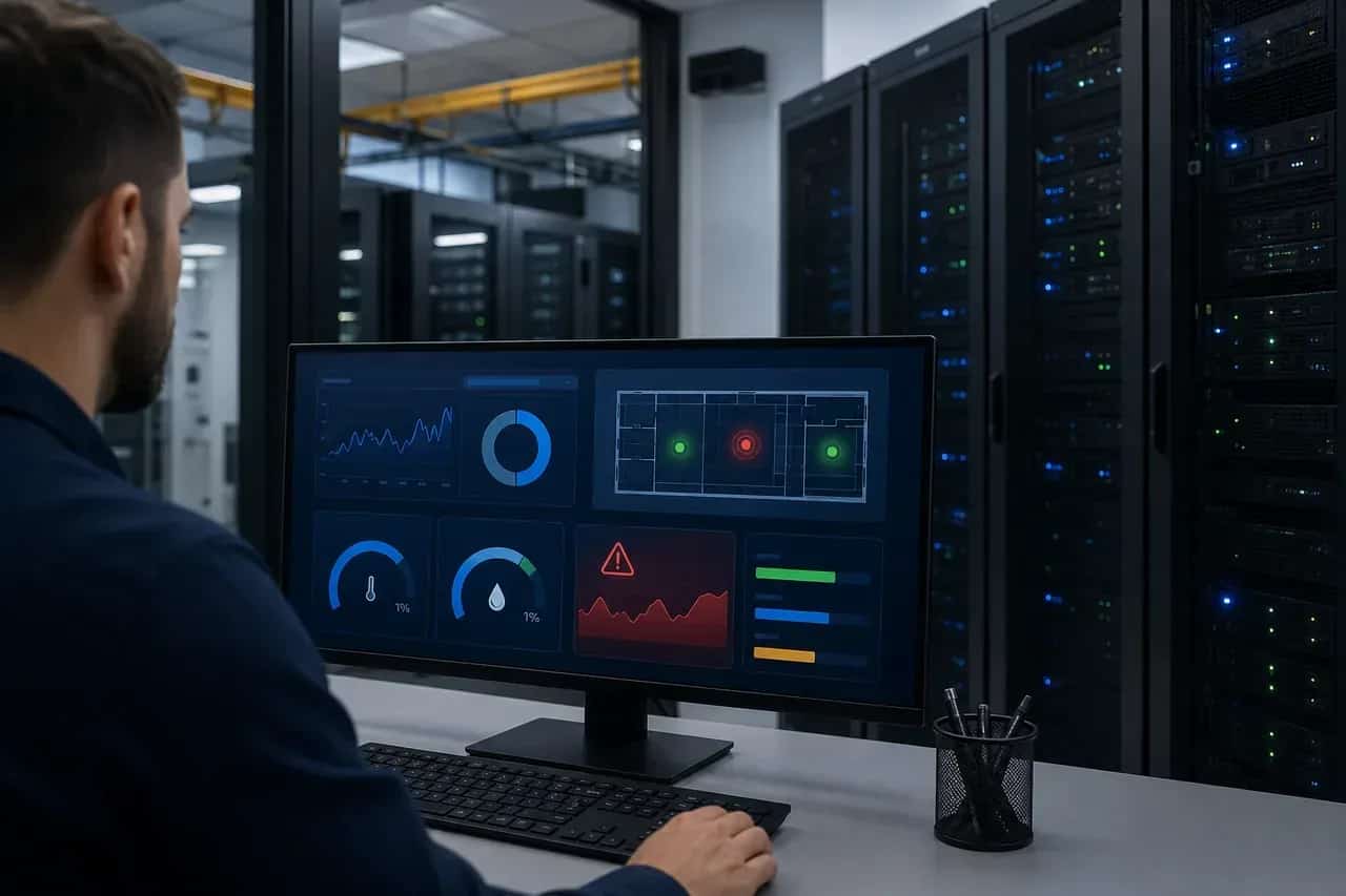 Windows Server platform deployment dashboard in a business server room